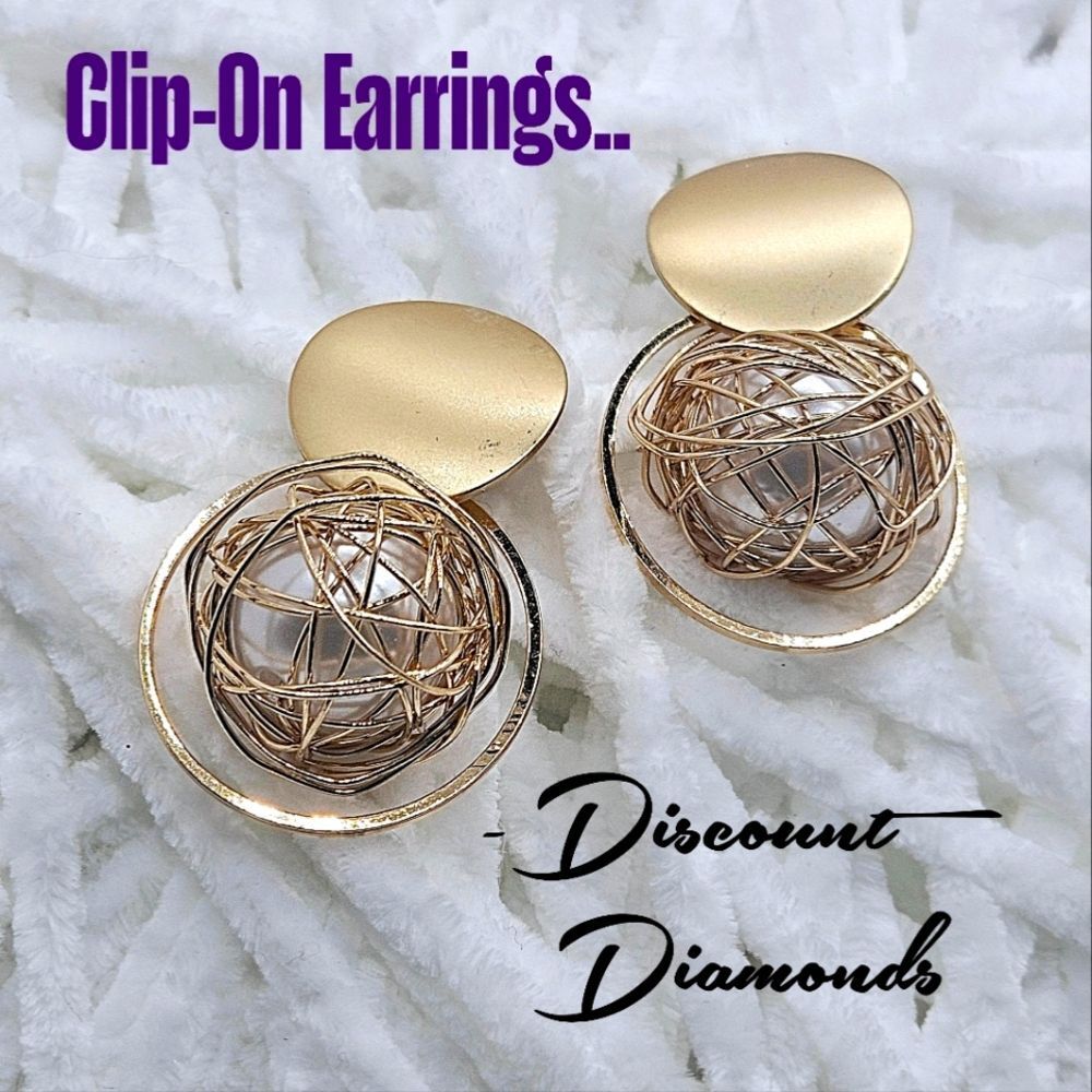 CLIP ONS  14K Yellow Gold Vintage Pearl In Ball Earrings